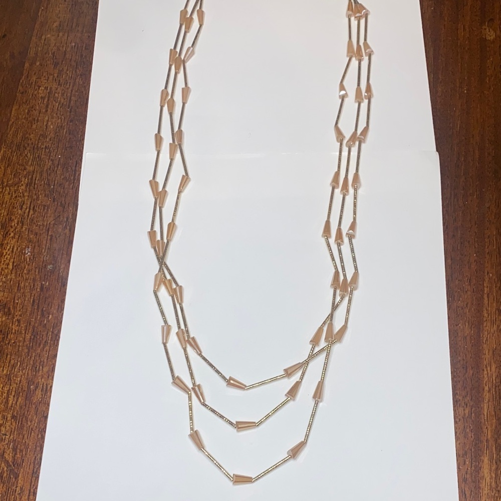 NWOT Gold Triple Strand Beaded Necklace